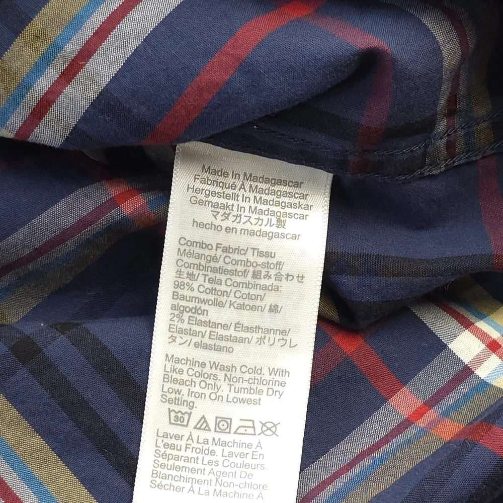 J Crew Flex Washed Shirt 2XL Slim Untucked Blue Plaid Long Sleeve‎ Button Down